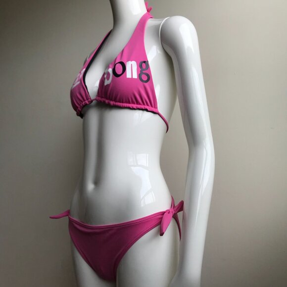 Billabong BLUE CRUSH era Vintage bikini pink logo reversible halter top set RARE - Picture 6 of 9